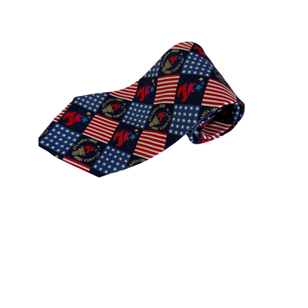 John Henry Necktie Mens OS Blue  1996 Atlanta Olympics Silk Patriotic